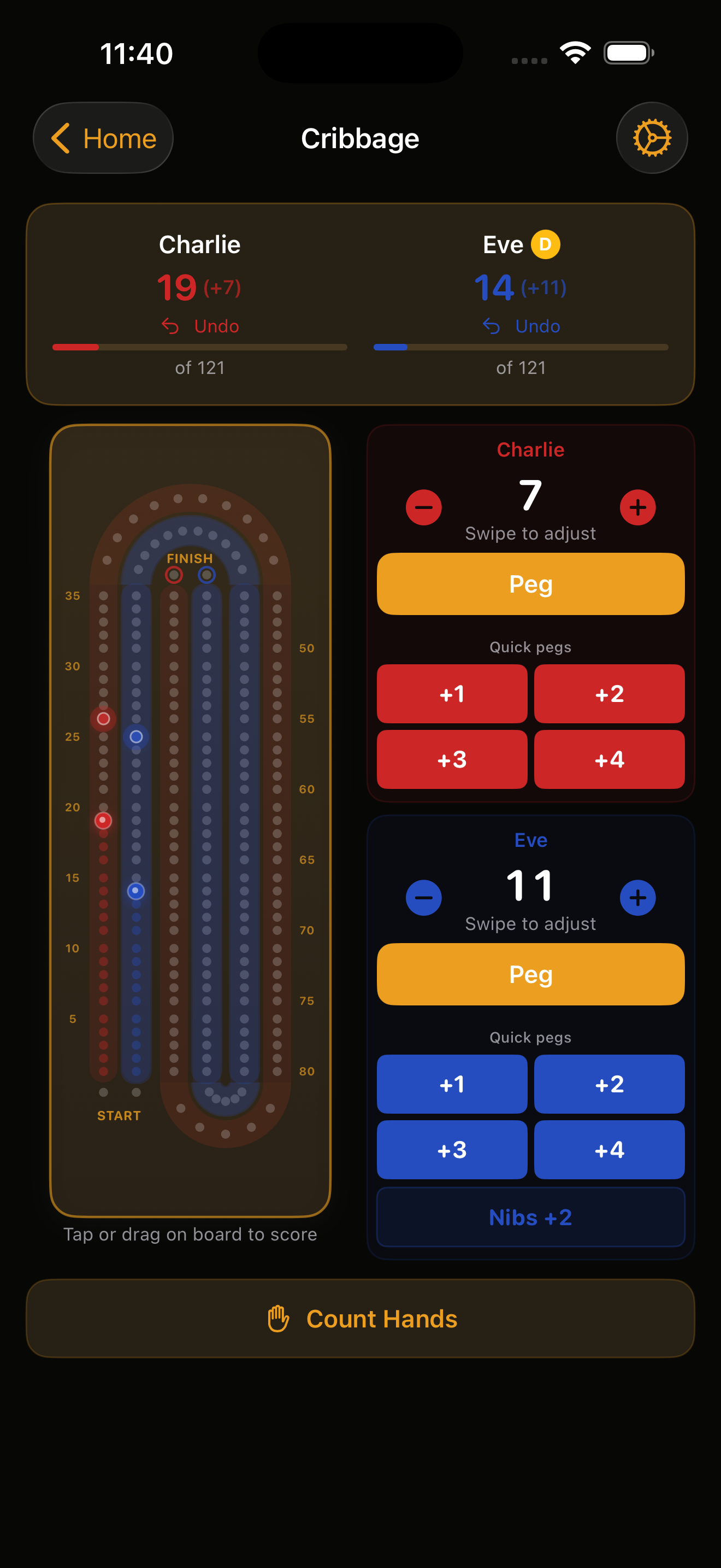 Cribbage digital pegboard scoreboard